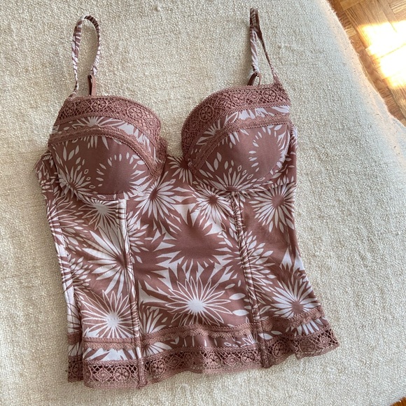 LA SENZA Brown Floral Corset Top -Size M - Picture 2 of 10